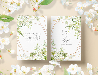 Wedding invitation template with beautiful watercolor leaves art background beautiful border branding card celebration decoration decorative design elegant floral flower illustration invitation logo ui wreath