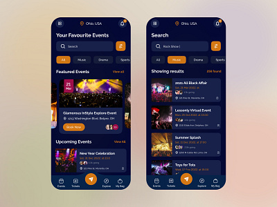 Event Exploring App 2022 trend app design app designer dark mode design event booking app modern trend trending ui ux ux design