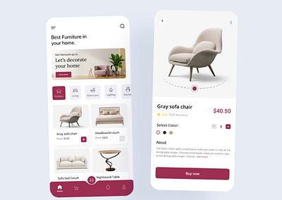 Furniture Shop Mobile Apps branding classic clean ecommerce furniture furniture app furniture design furniture store graphic design grey minimalist mobile app mobile design property shop splashscreen store teapot ui