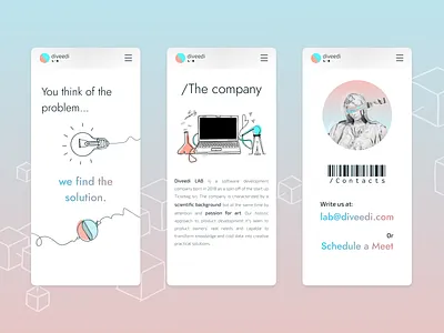 Diveedi Lab (2) app branding contacts design graphic design homepage illustration mobile design the company ui vector