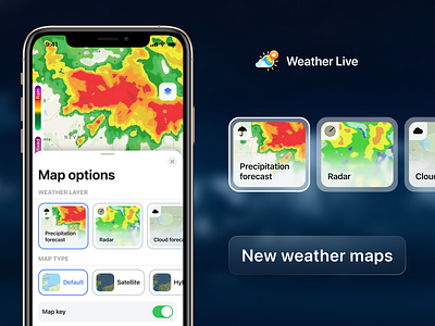 New weather maps app card design illustration ios map maps new options precipitation radar ui weather