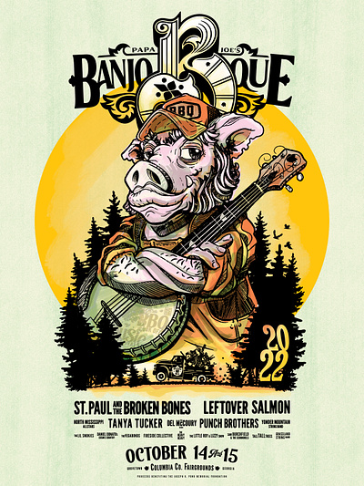 Banjo-b-Que branding design drawing illustration poster