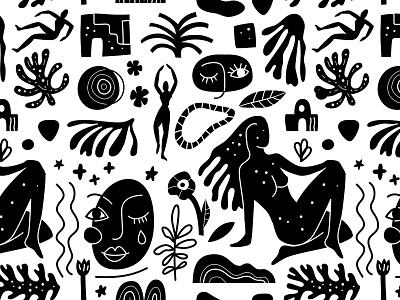 Design for fabric. Matisse bag. Sketch abstract adobe illustrator flat style graphic design matisse people seamless pattern shapes silhouettes sketch textile design vector illustration
