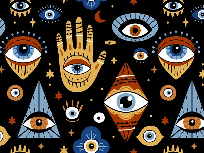 Devil's eye. Sketch. Seamless pattern for fabrics. adobe illustrator devils eye esoteric flat style graphic design halloween magic mystic seamless pattern sketch textile design turkish vector illustration