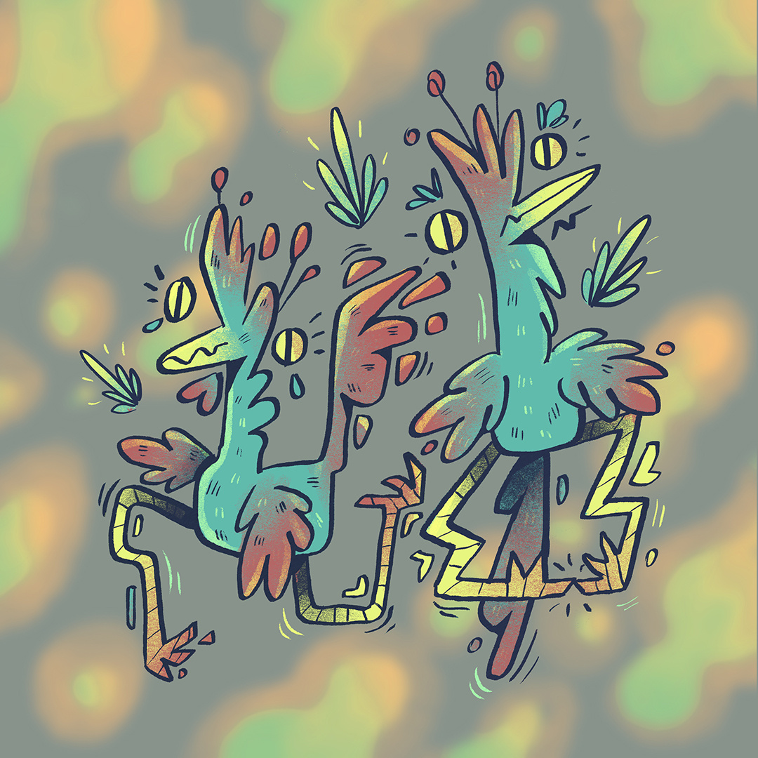 Fancy Birds abstract animal bird cartoon color colourful comic drawing fun illustration lively psychedelic