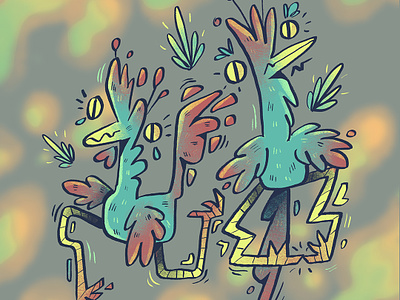 Fancy Birds abstract animal bird cartoon color colourful comic drawing fun illustration lively psychedelic