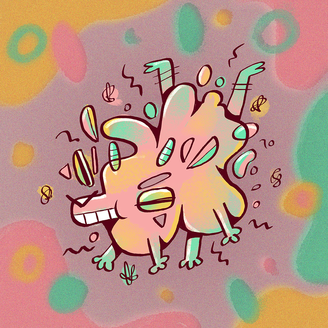 A wisp abstract cartoon character design colourfull freehand illustration polish illustration squiggle