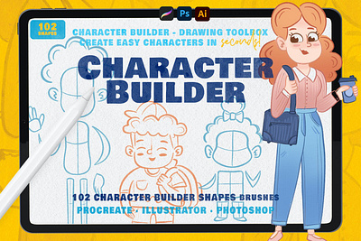 Free Character Builder - Drawing Toolkit book brush brushes builder character character builder character design character designs coloring drawing drawing toolbox illustration illustrator kids photoshop procreate shapes toolbox toolkit wireframe