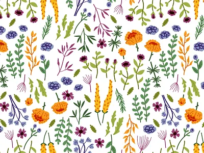 Wild meadow flowers 2. Seamless pattern for fabrics adobe illustrator design flat style floral flowers herbs illustration meadow nature pattern seamless pattern textile design vector illustration wild