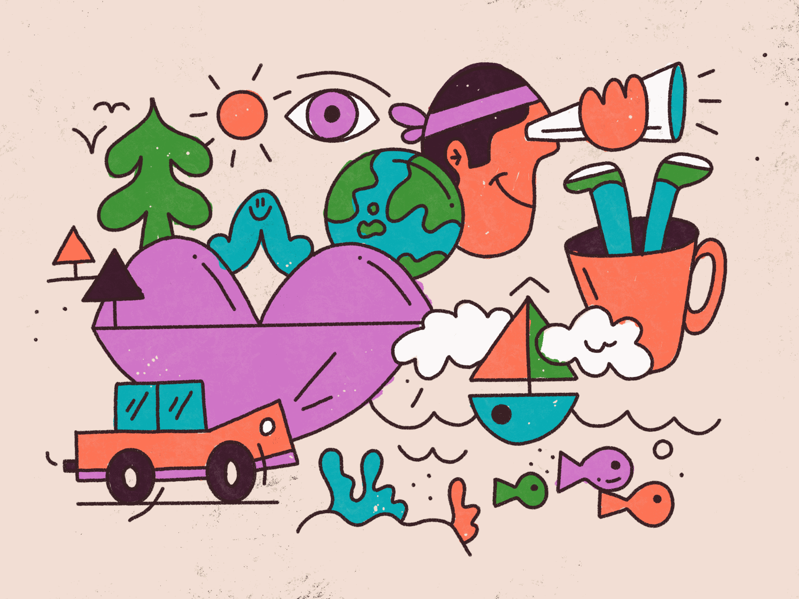 🌎👄☕️🐟⛵️👁️🌲☀️ animation art doodle fun gif illustration loop motion procreate stuff