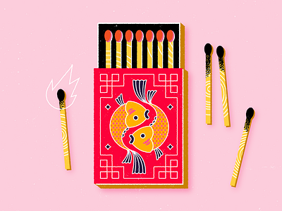 Matches design digital art fish graphic design illustration koi fish match matchbook matches texture vector