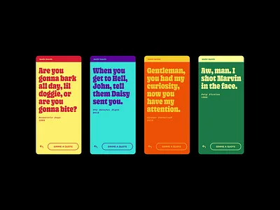 Quotin' Quentin bold color film food friendly fun landing page mobile mobile app mobile design mobile ui movies quote retro type typography ui vintage web design website