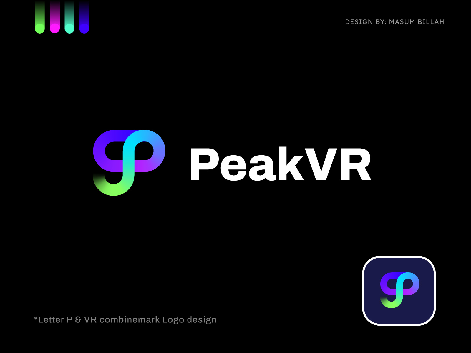 Virtual Reality Logo Design Concept app icon brand identity branding colorful design gradient graphic design icon letter p logo logo logo design masum billah logo designer minimalist p logo peakvr vector virtual reality logo virtual world vr vr logo