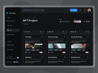 Shambless | Task Management Dashboard board branding buildteam collaborate daily task design kanban minimal project management task task management team work teamwork to do list ui ux web webdesign website work tools
