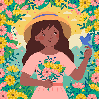 Happy Spring! adobe illustrator field flat illustration floral flowers happy spring nature spring spring month spring nature vector