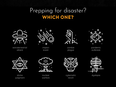 Aftermath - Sci-Fi icon set brand identity branding dystopia dystopian fiction dystopian icons flat icons icon icon design icon set line icons on demand post apocalypse post apocalyptic fiction post apocalyptic icons sci fi sci fi icons science fiction streaming streaming platform visual identity