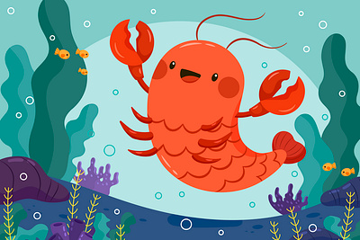 Happy Crawfish Illustration crawfish fish kawaii sea animal sea illustration under the sea