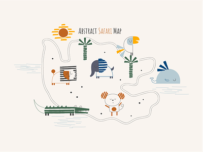 Abstract safari map with simple shapes cute animals abstract africa animal baby cartoon childish crocodile cute design elephant graphic design illustration kids map palm safari shape simple vector whale
