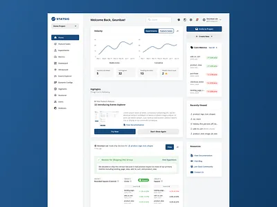 Statsig Home: Landing Page Experience dashboard data feed graph home landing page product stories