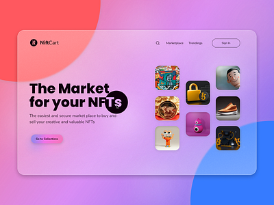 NiftCart | Landing page UI glassmorphism landing page nft nft marketplace ui