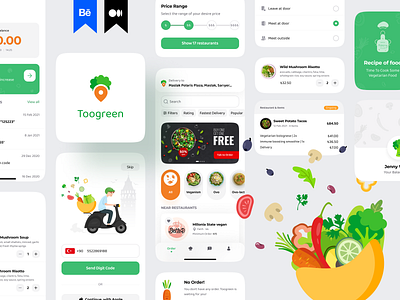 Toogreen - Vegetarian food delivery app app application card cart case study delivery design filtering food delivery illustration recipe ui ux veganism vegetarian