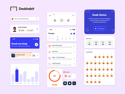 Deskhabit Components app calendar component design icon ios minimal mobile mood plan pomodoro reminder skecth task tracker typography ui ui kit uidesign ux