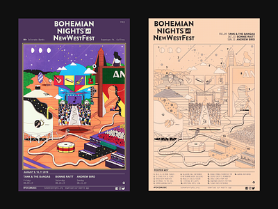 Bohemian Nights At NewWestFest 2019 Concept Identity 2019 aftereffects andrew bird bohemian nights bonnie raitt boulder design festival poster ft. collins gig poster illustration illustrator interactive photoshop poster tank the bangas tank and the bangas