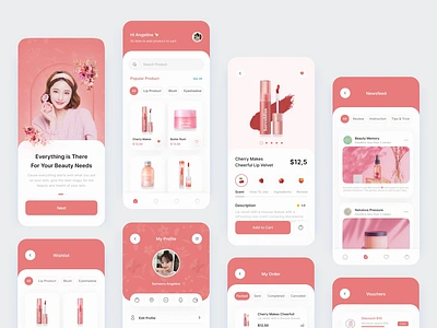 Holypretty - Cosmetics Mobile App 💅🏻 animation app beauty beauty app clean cosmetics cosmetics mobile app cosmetics product ecommerce minimalist mobile mobile app mobile app design pink shop shopping skincare ui ui kit ux