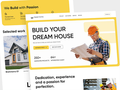 Gaco - Construction Company Landing Page [Live preview 🔥] animation architecture building clean company company profile constraction construction header hero home house landing landing page motion graphics property real estate web webdesign website