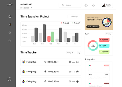 Project Time Tracker dashboard design landing page time tracker ui