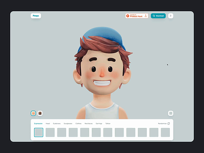 Peeps: 3D Avatar Maker 3d app 3d character 3d illustration 3d tool avatar avatar builder avatar maker clean cute cute 3d cute character illustration minimal ui ui design ui8 ux ux design web app web design