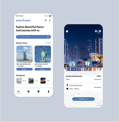 Home and Booking Screens (Travel app) booking screen travel app vector