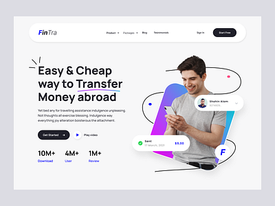 Money Transfer Fintech Landing Page apps design dashboard fintech landingpage fintech webdesign header design hero design minimal money transfer landing page uiux web design website hero