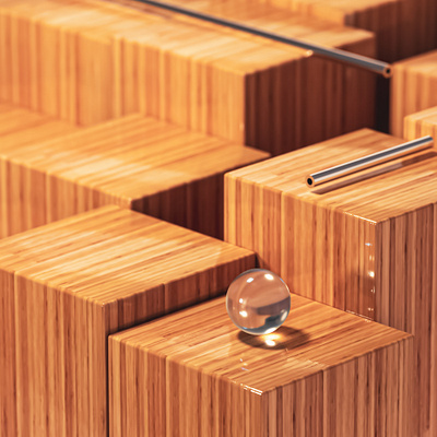 Cube Room 01 / Wood 3d 3dart angle animation animation art c4d cloner cube design glass jaykats materials motion art octane perspective pipes room sphere textures wood