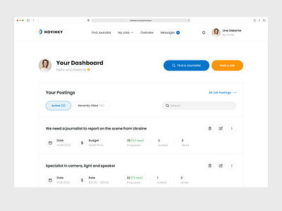 Novinky - Freelance Services Marketplace clean dashboard finder freelance interface job job finder job listing job portal job search online work platform product design search ui ui design ux ux design