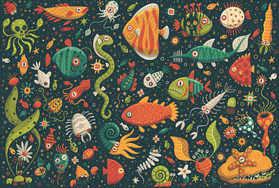 More FISSSSH character fish fun graphic graphic design illustrated illustration illustrator pattern pattern design sea steve simpson surface pattern under water