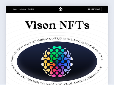 Vison NFTs Website Design black and white color crypto landing page mint and burn nft nft marketplace nft ui nft web nft website ui unique ux web design web3 website
