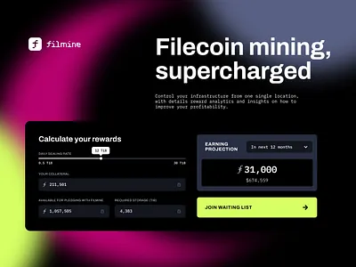 FilMine - Landing page blockchain filecoin gradient graphic design landing miners mining web web design web3 yellow