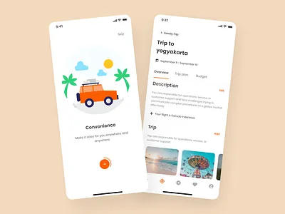 Moove - Onboarding and Itinerary Page (Light Mode) adventure app clean design destination flat illustration holiday illustration ios itinerary light mode minimal mobile app onboarding plan trip planner ui ui kit ux vacation