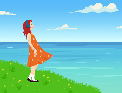 Summer day · Girl by the sea character design digital art digital illustration flat design illustration