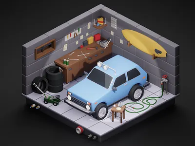 Garage 3d blender blender3d car design game art garage illustration isometric