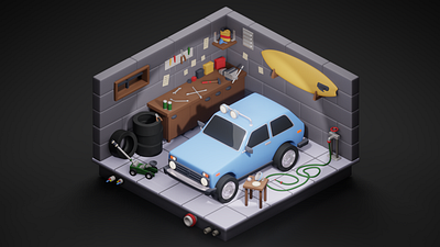 Garage 3d blender blender3d car design game art garage illustration isometric