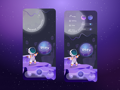 Escape Velocity - Game App UI Concept colorful concept dark galaxy game gameapp gameconcept gameuiconcept gradient illustration mobile mobilegame mobileuiconcept mockup purple space ui uidesign