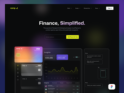 Ramp fin-tech landing page dark analytics b2b colorful dark dashboard financial technology fintech saas ui user experiece ux web design