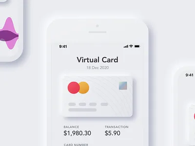 Neumorphic iPhone UI app apple card design ios iphone mobile mobiledesign mockup neumorph neumorphic ui ux