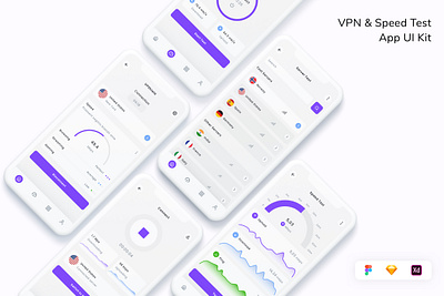 VPN & Speed Test App UI Kit app connect design disconnect internet ip address proxy speed test ui ui design ui kit ux vpn