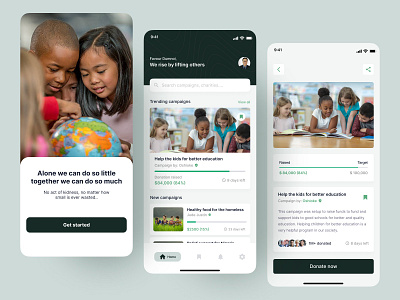 Donation application app charity app clean contribution crowdfunding design donate donation finance foundation fundraising ios minimal mobile app non profit ui uidesign ux welfare app