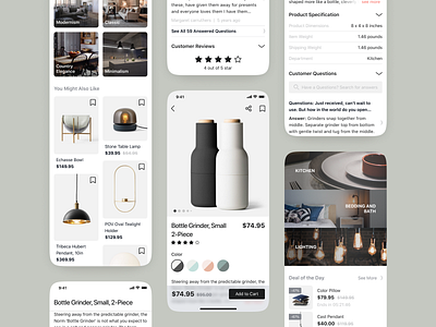 E-commerce Mobile App app cate category e commerce illustration kit kitchen minimalism mobile product questions reviews shop ui