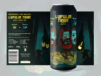 Lupulin Tribe 2022 can label beard beer beer art beer artwork beer can beer label can can label design forest illustration mist mockup mushroom norway torch tree vector viking zombie