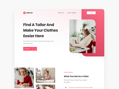Nisik - Fashion Landing Page (Light Mode) clean clothes design fashion figma homepage landing landing page light mode minimal page pink sew tailor ui ui kit ux web web design website